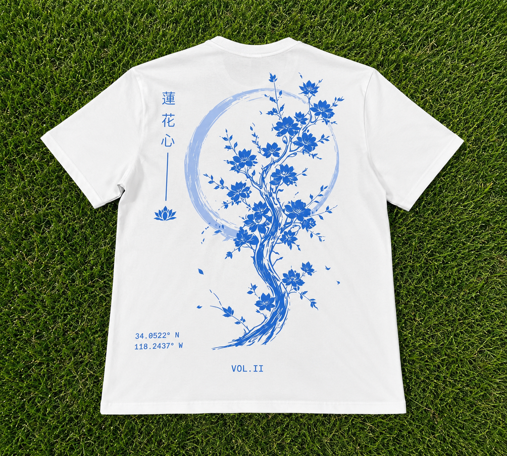 White and Sky blue Lotus tee (preorder)